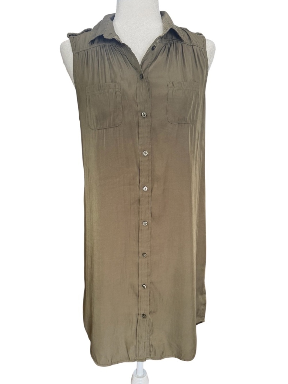 American Eagle Button-Up Sleeveless Dress Size Medium Olive Green